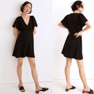 Madewell Black V-Neck Flutter Sleeve Mini Dress